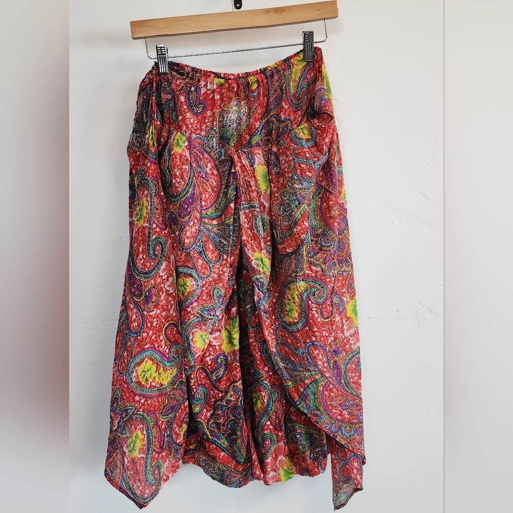 Paisley Print Red Flowing Maxi Skirt